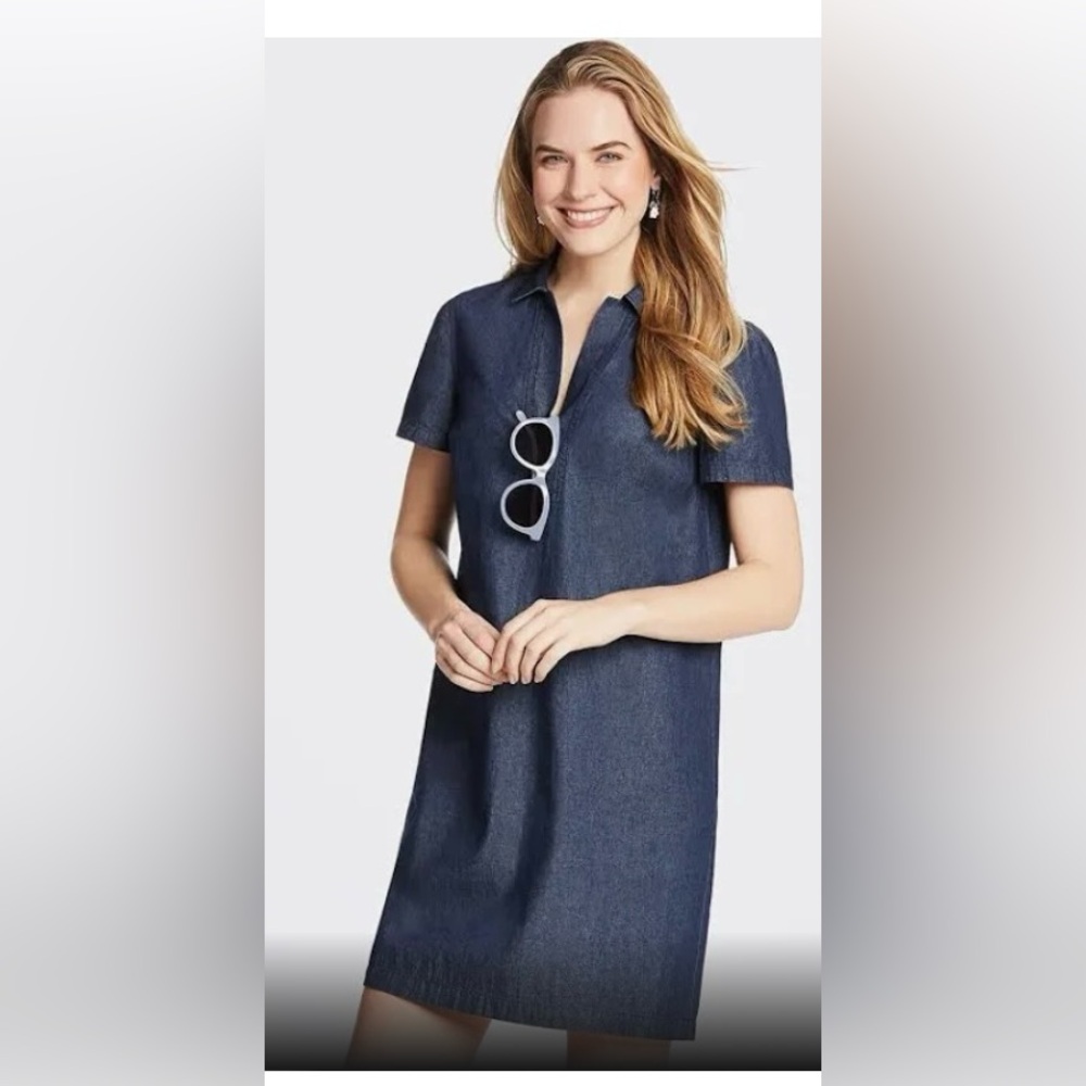 Draper James Collared Chambray Shift Dress NWOT size 4